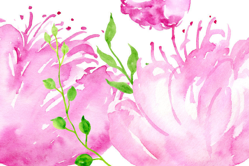 watercolour purple peony weeping flowers, instant download, corner croft design 