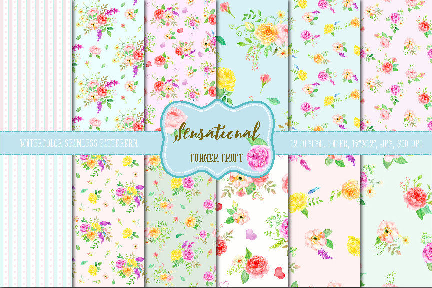 digital paper sensational, rose pattern, cottage rose pattern, seamless pattern, floral background