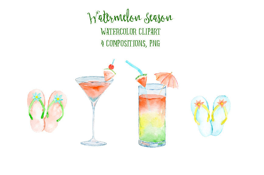 tropical drink clipart, watercolor fashion clipart, summer clipart