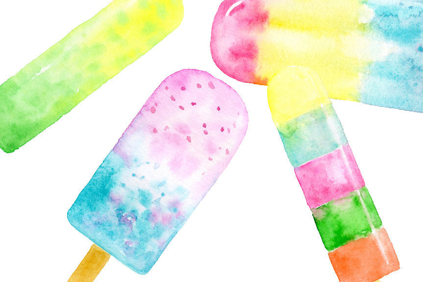 food clipart watercolor popsicles, popsicle van, ice lollies, ice cream van, ice cream clipart for instant download 