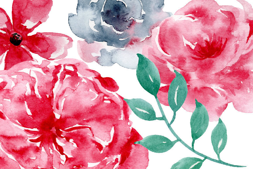 watercolor clipart dark beauty, watercolor illustration of crimson flowers, red flowers digital download 