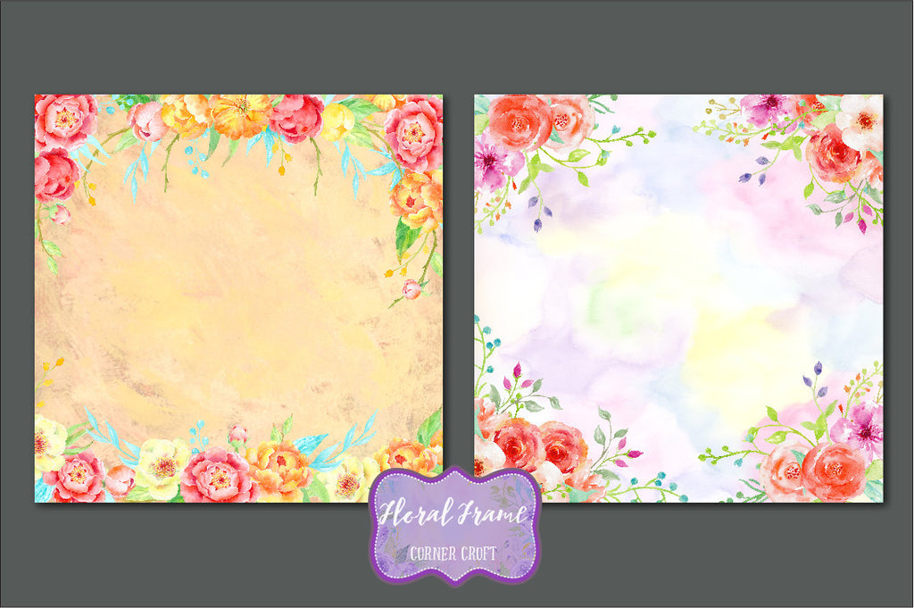 atercolor Floral Frames, watercolor background, floral background, digital background  for instant download