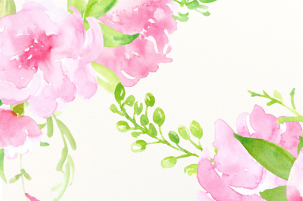 Hand painted watercolor pink peonies, pink flowers, decorative elements and flower posies for instant download. 