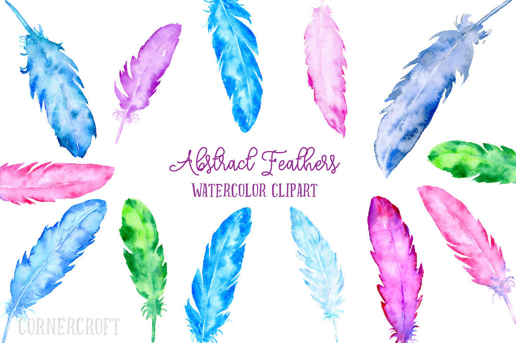 watercolor feather graphics, digital download 