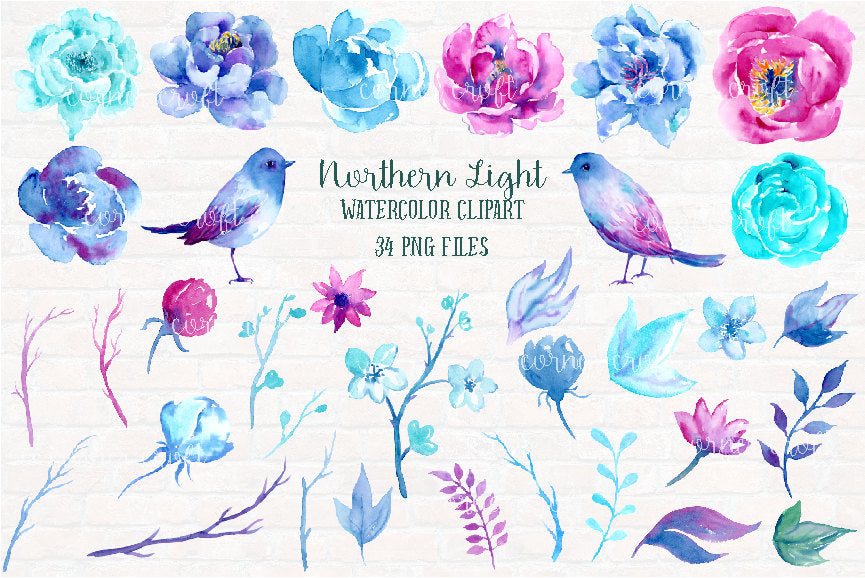 floral elements, wedding flowers, blue flower, purple flower, digital download 