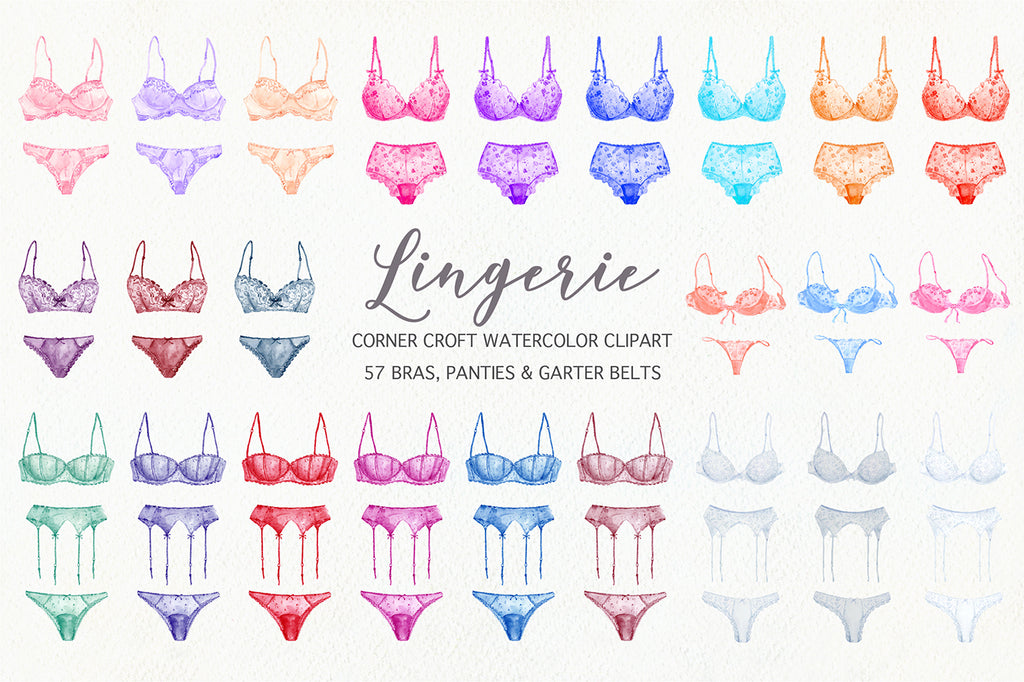 watercolour lingerie illustration, bras, knickers and garter belts for instant download