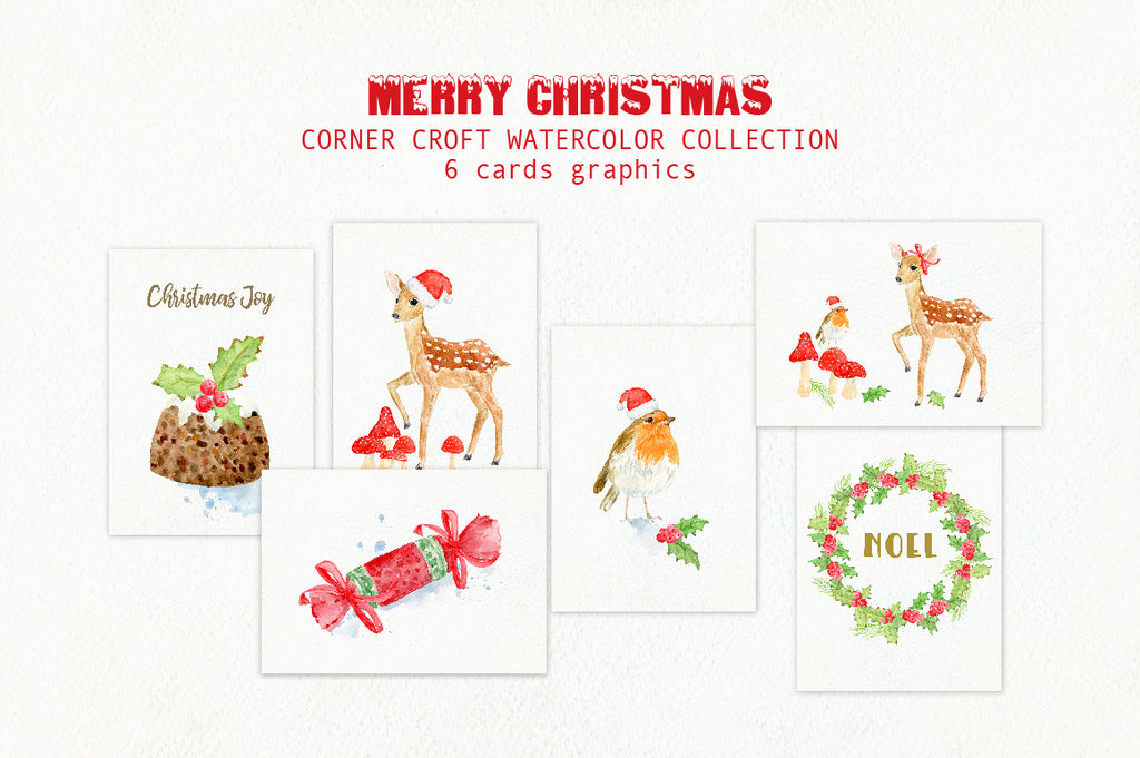 Watercolour christmas cards for instant download