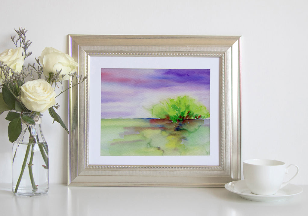 Watercolor painting of lake and wood, abstract painting, instant download 