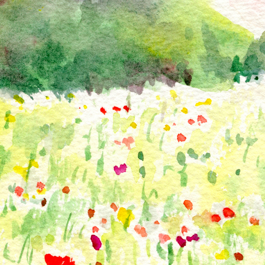watercolor painting wildflower meadow, watercolor poppy meadow, digital print