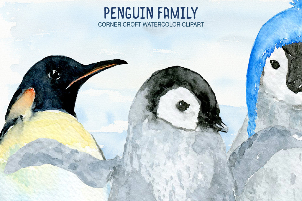 watercolor penguin clipart, watercolor penguin illustration, clip art, wildlife, Christmas illustration 