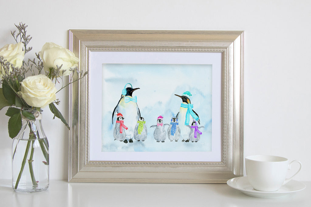 penguin family print, instant download, watercolor penguin family. 