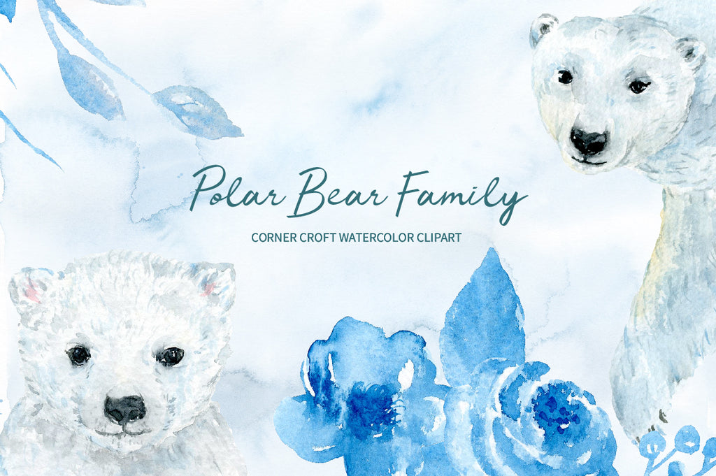 watercolor polar bear illustration, wildlife clipart, instant download 