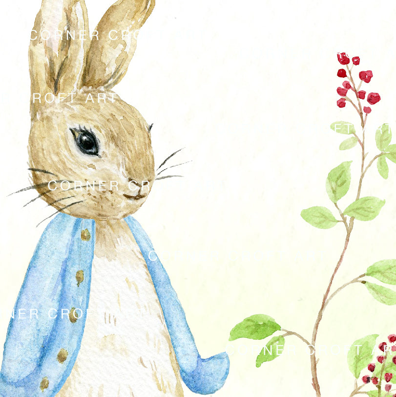 Watercolor Cumbria Rabbit Pattern Inspired by Beatrix Potter Illustration "The Tale of Peter Rabbit"