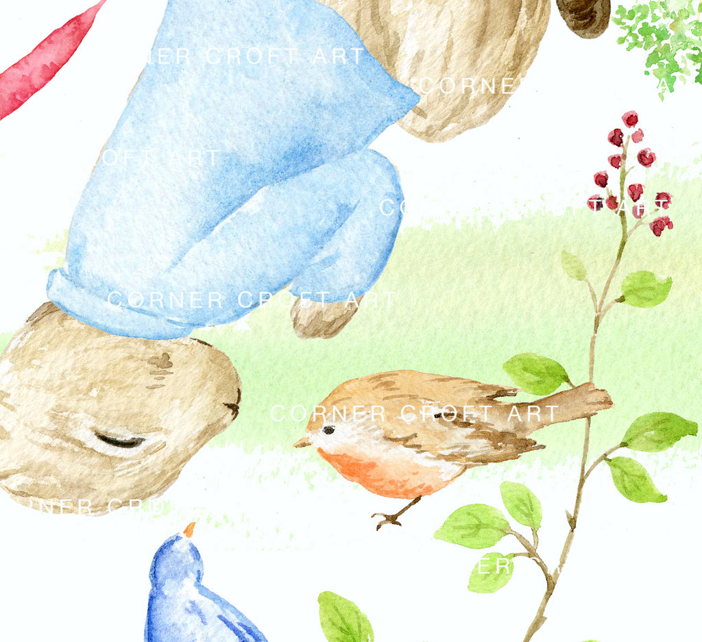 Watercolor Sleeping Rabbit Pattern Printable Inspired by "The Tale of Peter Rabbit"