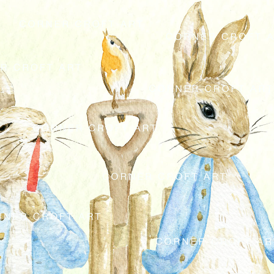 Watercolor Pattern Cumbria Rabbit Story Inspired by Beatrix Potter "The Tale of Peter Rabbit"