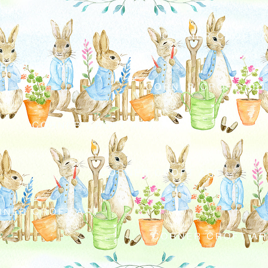 Watercolor Pattern Cumbria Rabbit Story Inspired by Beatrix Potter "The Tale of Peter Rabbit"