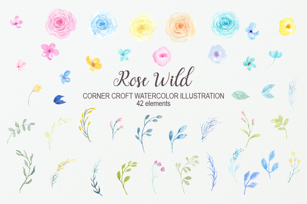 watercolor rose wild collection for instant download, wedding invitation 