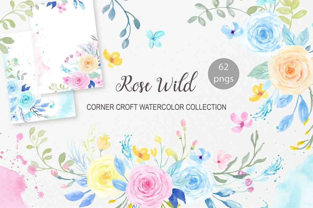 watercolor pastel rose collection, invitation card graphics instant download