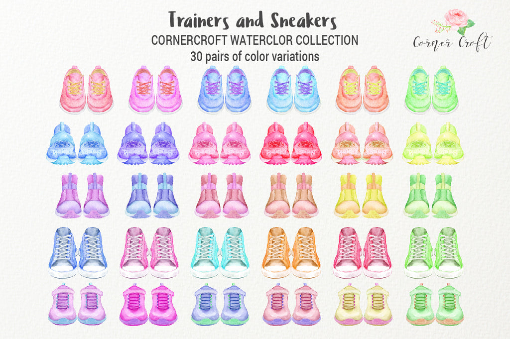 watercolor trainer collection, sneaker illustration, digital download 