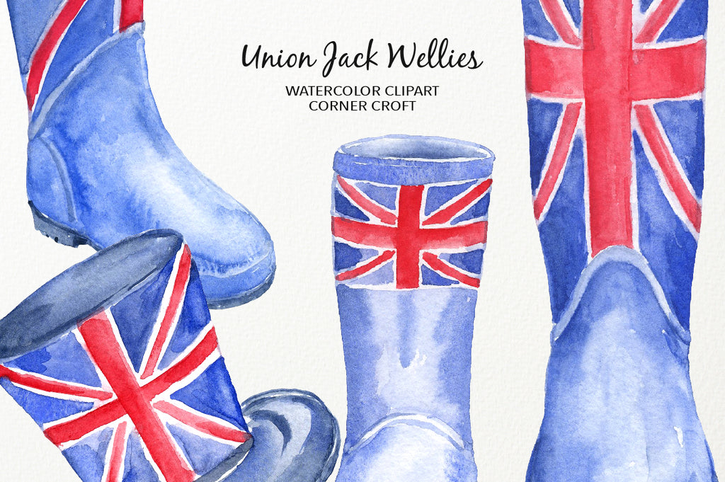 watercolour clipart, British flag wellies, instant download 