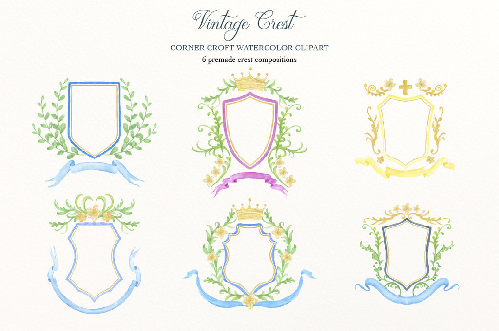 ready made crest, gold and blue crest, instant downlaod for wedding invitation