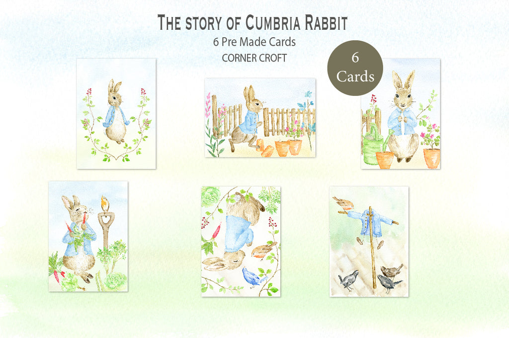 watercolor cumbria rabbit greeting cards, inspired by "Tale of Peter Rabbit"