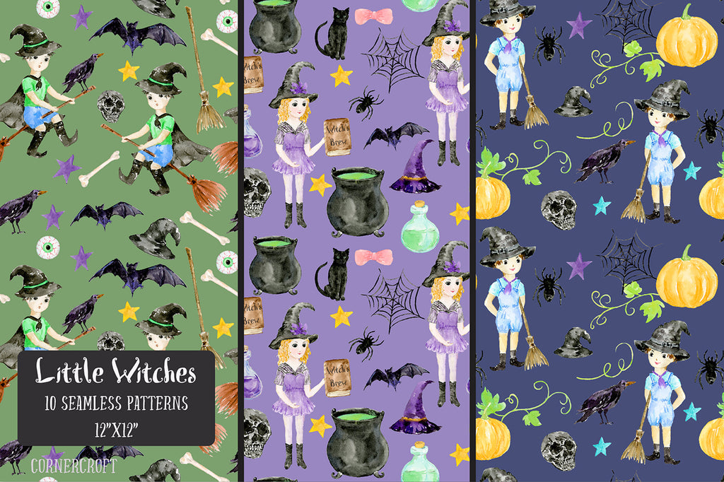 Halloween witch seamless pattern, repeat pattern instant download 
