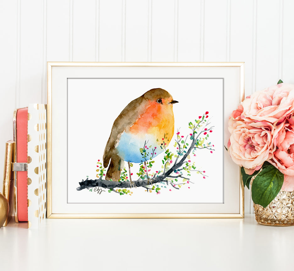 watercolor animal illustration, Christmas gift, watercolor robin, instant download