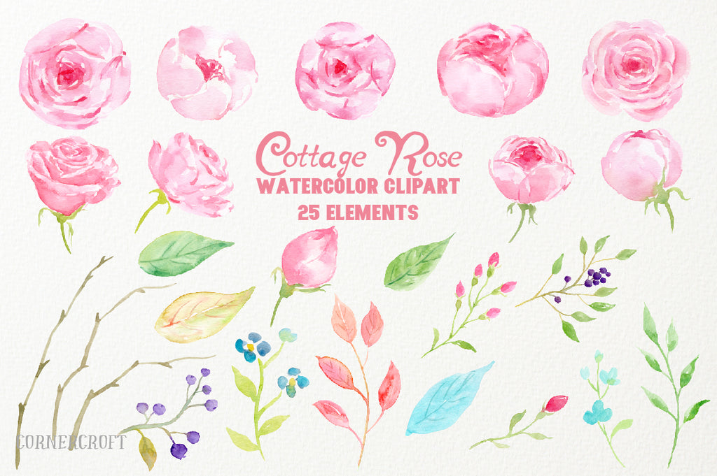 romantic pink rose clipart, wedding rose illustration 