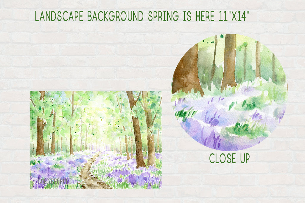 watercolor spring woodland, bluebell wood, large background, instant download