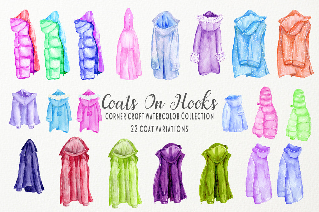 watercolor coat illustration, men's rain coat, women's rain coat, children's rain coat, rain coat on coat rack