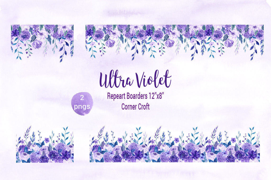 watercolor ultra violet, repeat border, watercolor border, corner croft illustration 