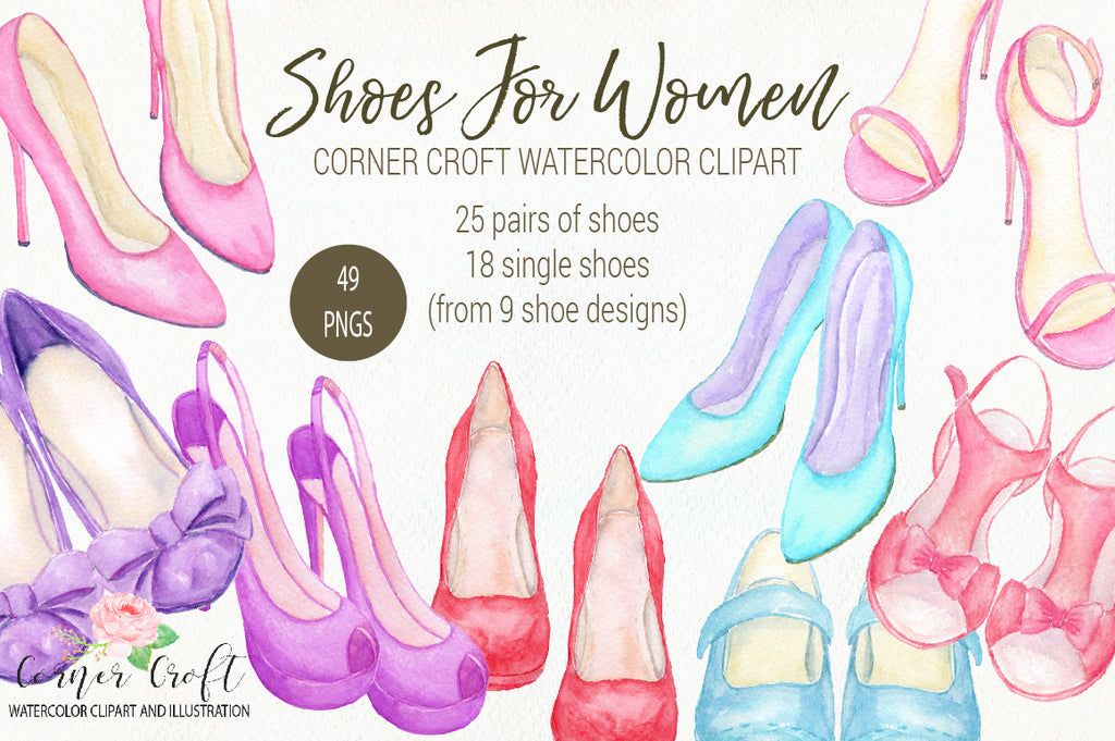 watercolor shoes illustration, ladies shoe illustration, high heel shoes, instant download 