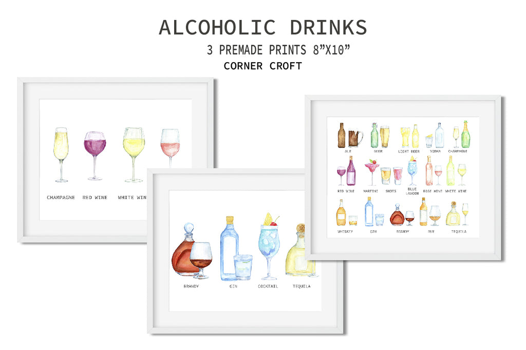 my family art print, drink print, watercolour clipart, alcohol, liquor illustration, 