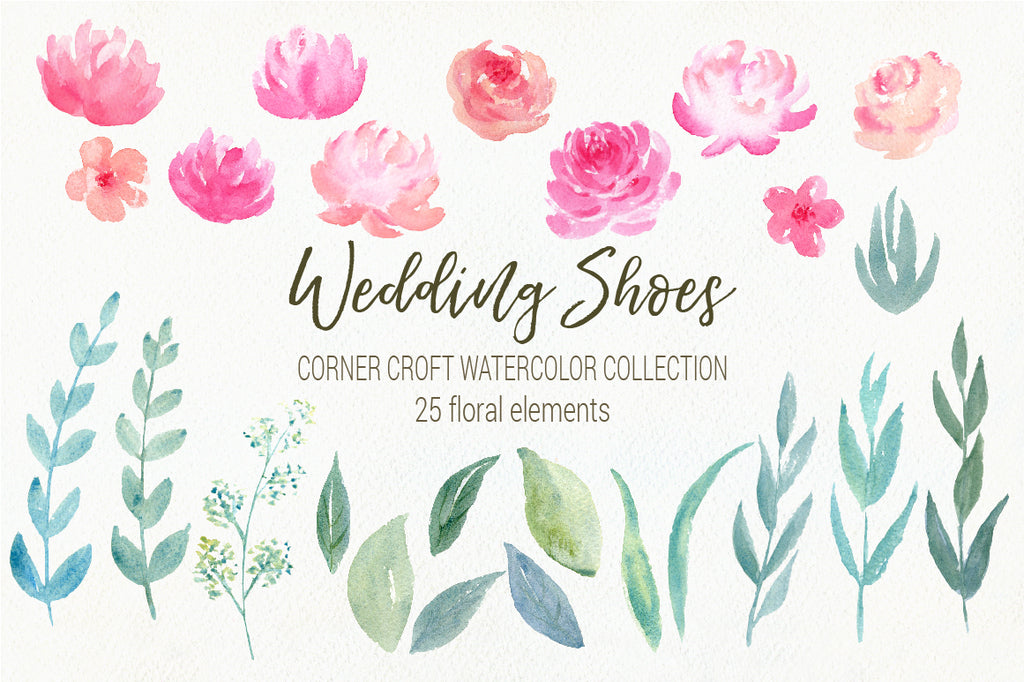 watercolor peony collection, watercolor wedding shoes 