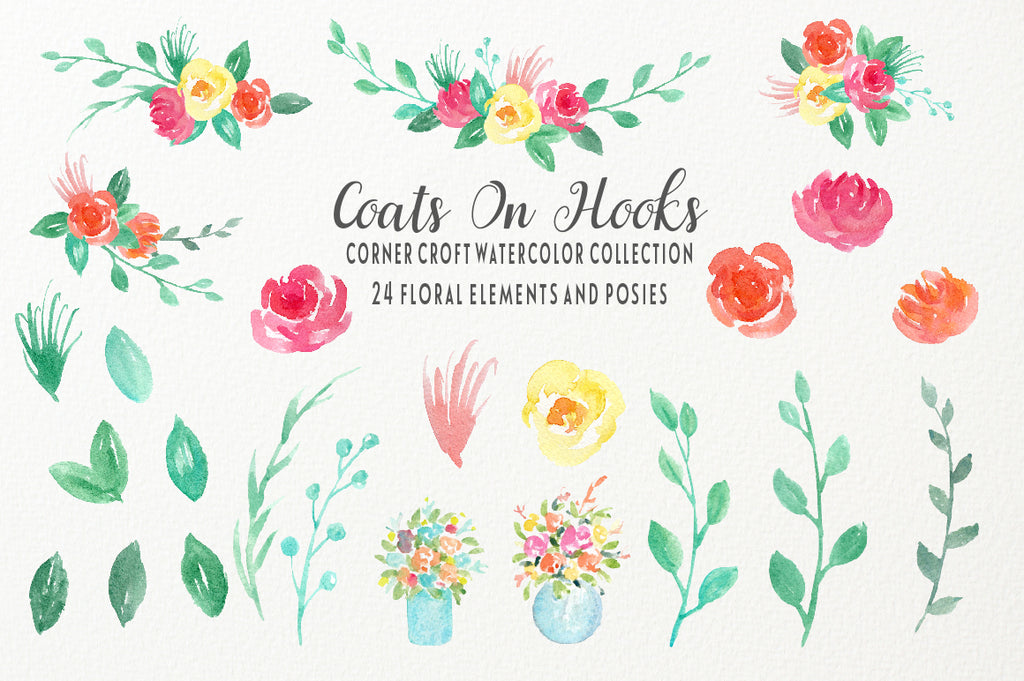 watercolor floral elements for instant download, 