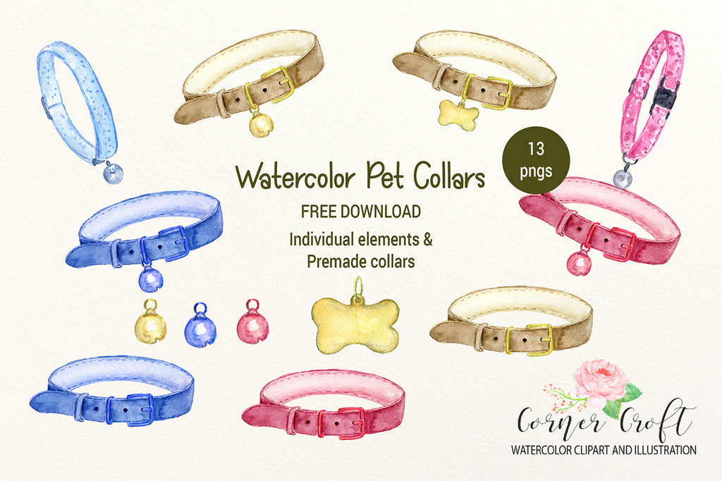 watercolor pet collar, leather collar, dog collar, cat collar, instant download, freeby