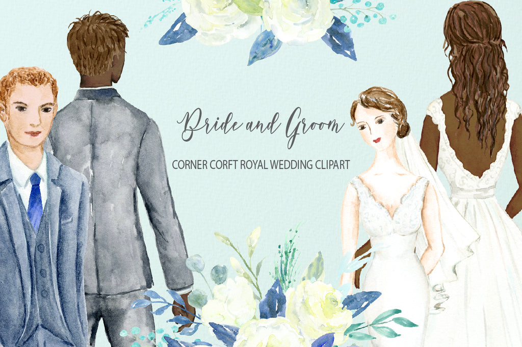 Watercolor roya wedding clipart, white flower clipart 