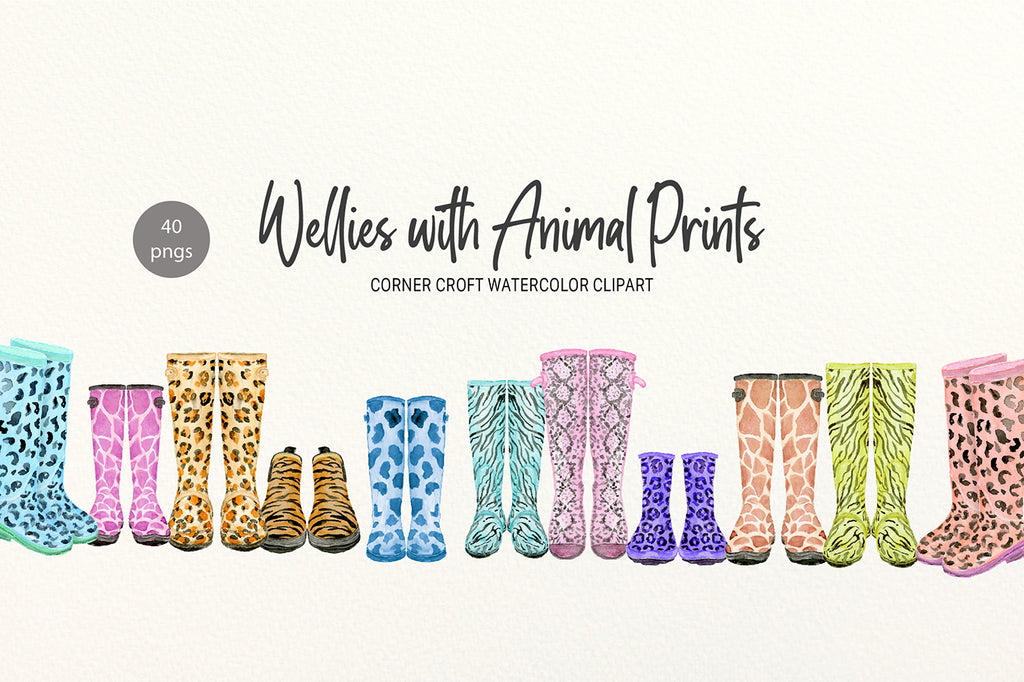 wellington boots clipart with animal prints instant download 