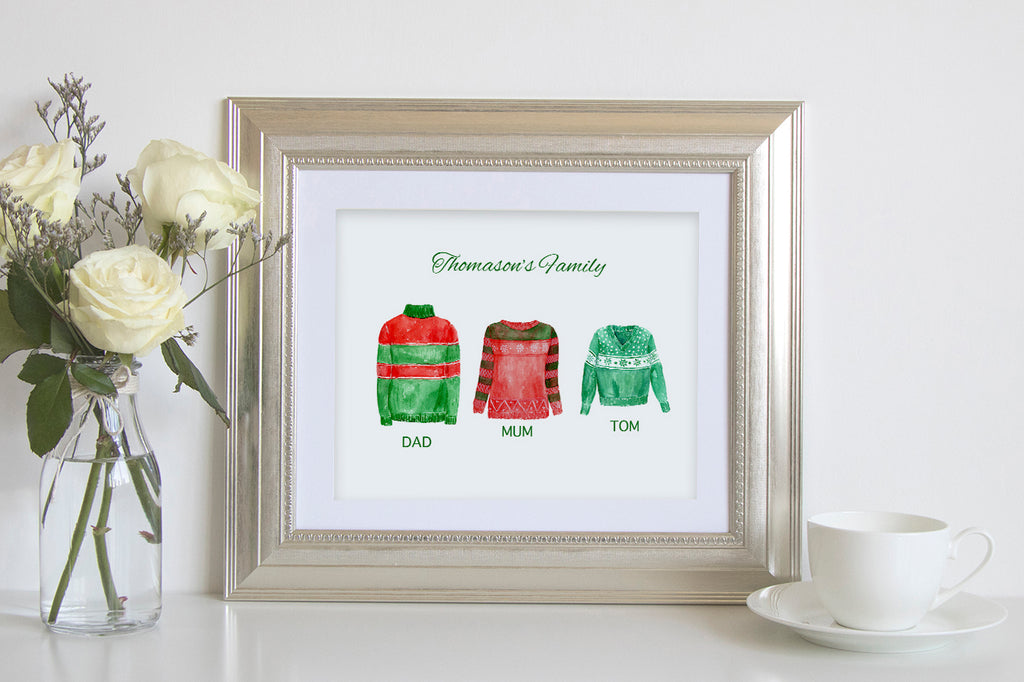 watercolor Christmas jumper personalised print instant download 