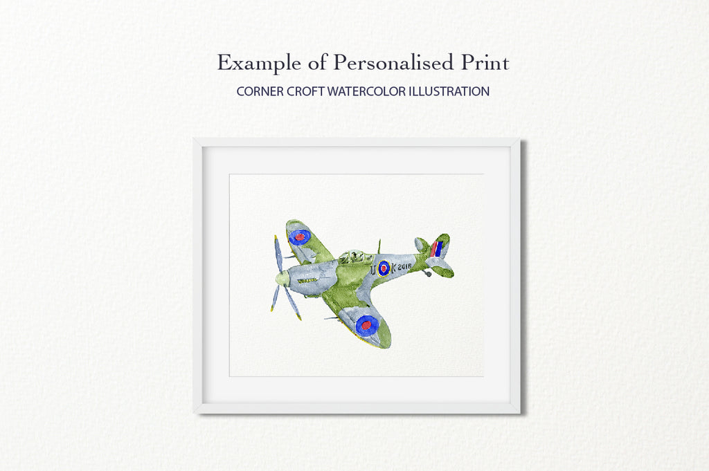 watercolor illustration of spitfire, military plane, instant download 