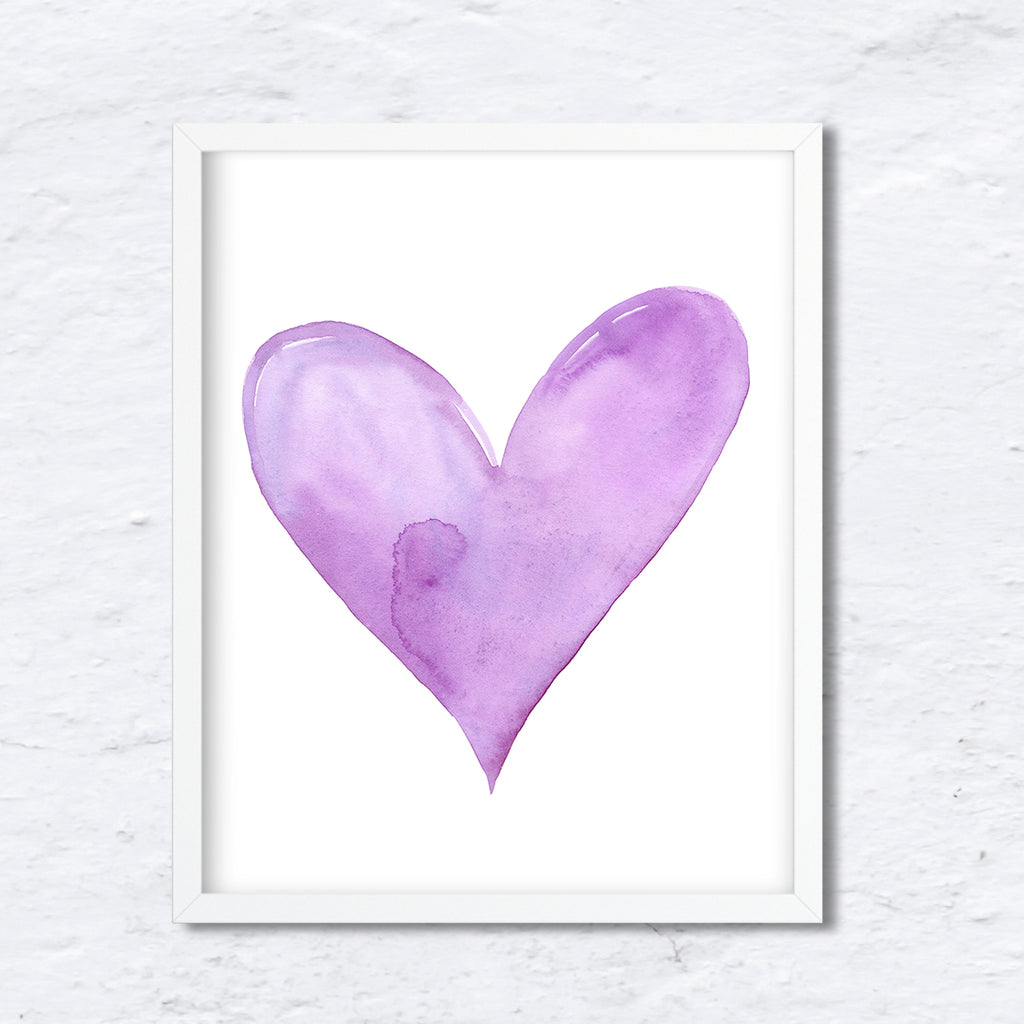 watercolor heart, valentine heart, Purple Heart, abstract heart, digital download.