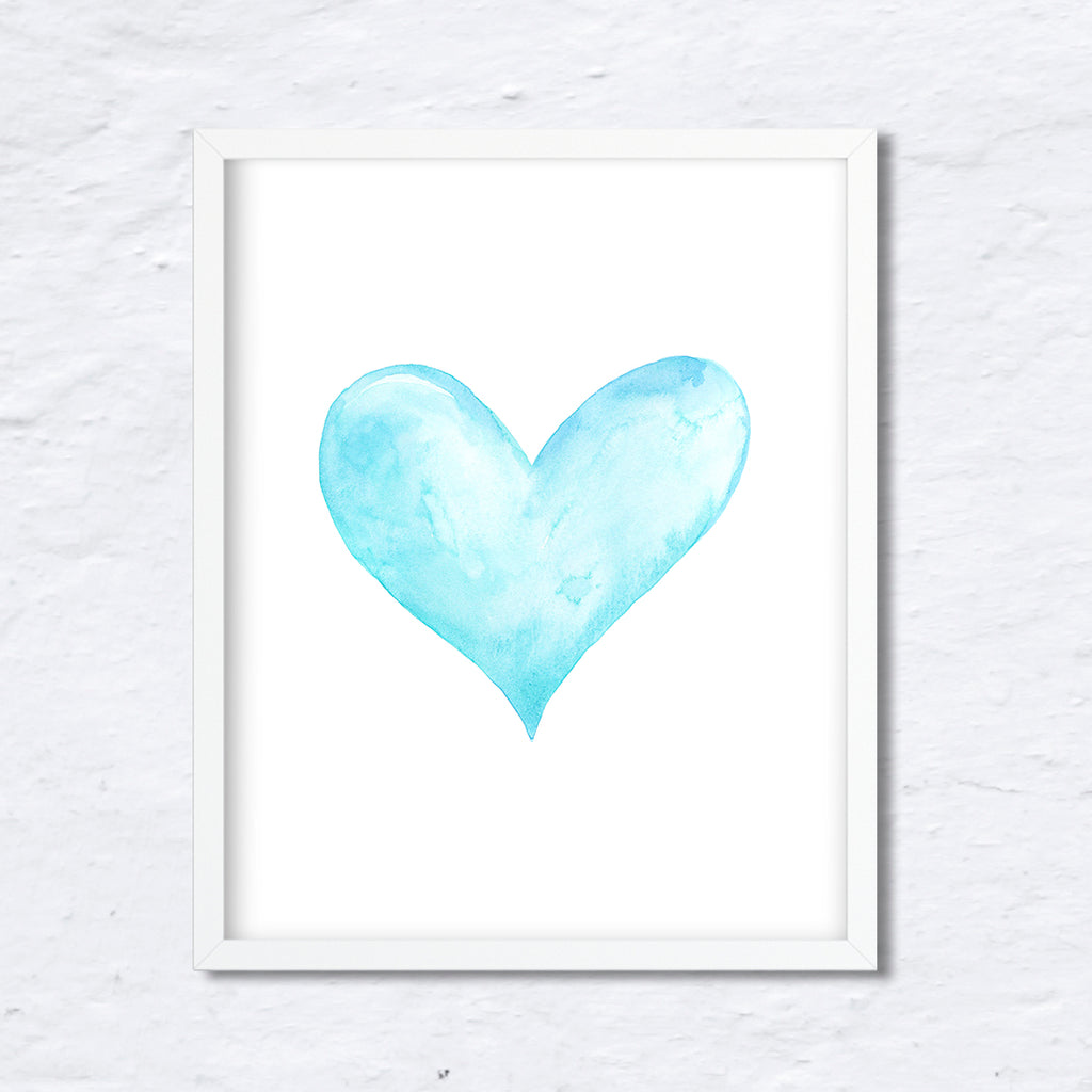 watercolor heart print, blue heart, valentine heart, turquoise heart, digital download 