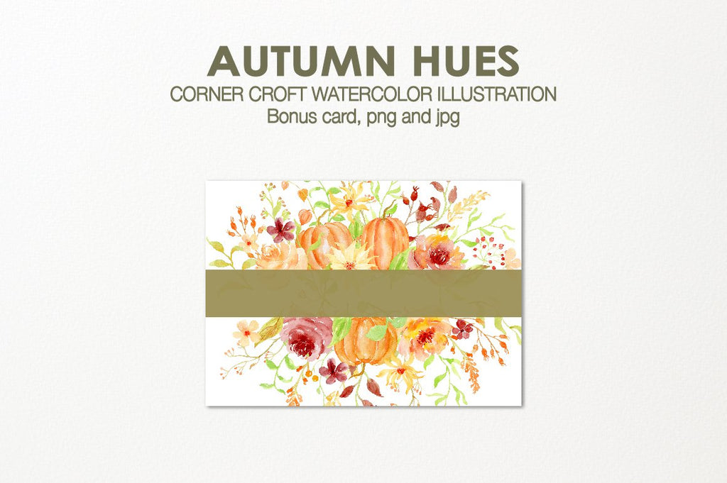 watercolor autumn pumpkin card, black card, digital download