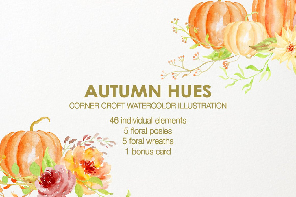 Watercolor clipart autumn hues, fall illustration, gold flowers, yellow flower red flowers