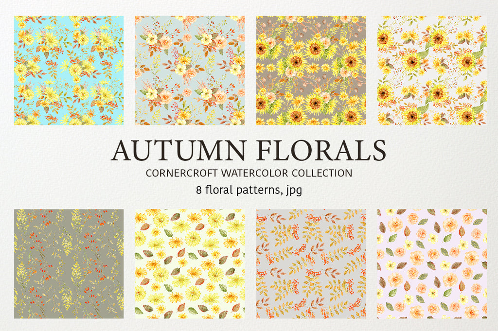 watercolor fall flower pattern, autumn flower pattern, instant download, seamless pattern