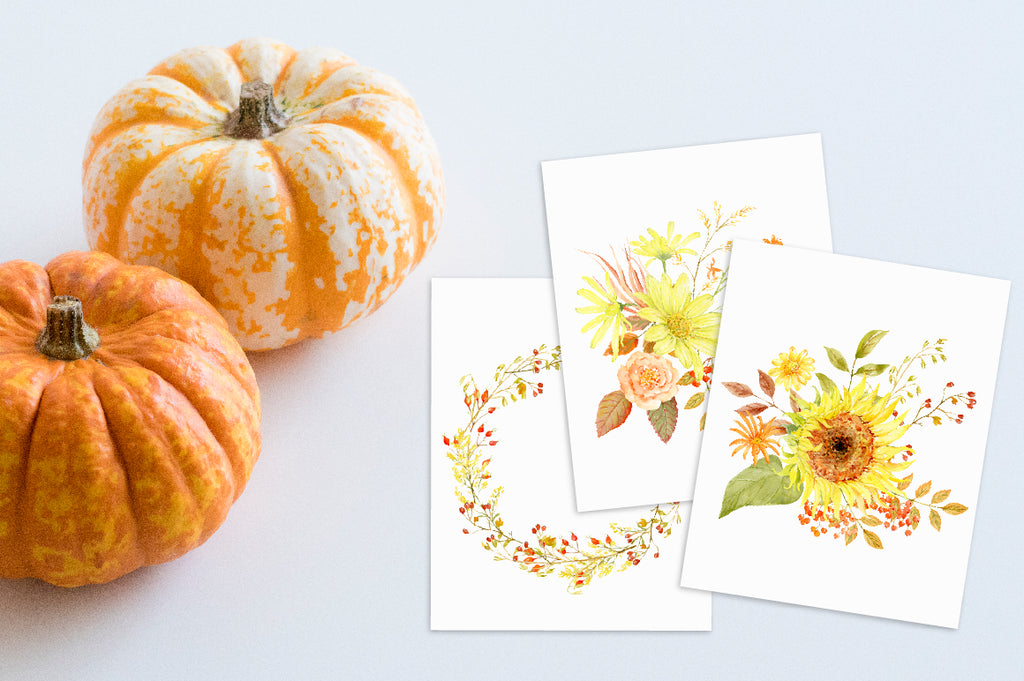 watercolor clipart autumn florals, floral arrangement, floral wreath, instant download 