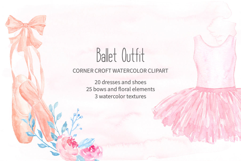 watercolor ballet outfit clipart, ballet shoes, instant download 