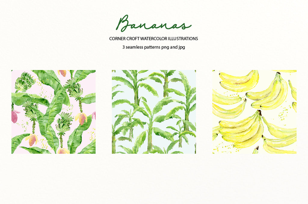 banana tree and leaves, banana pattern, seamless pattern instant download