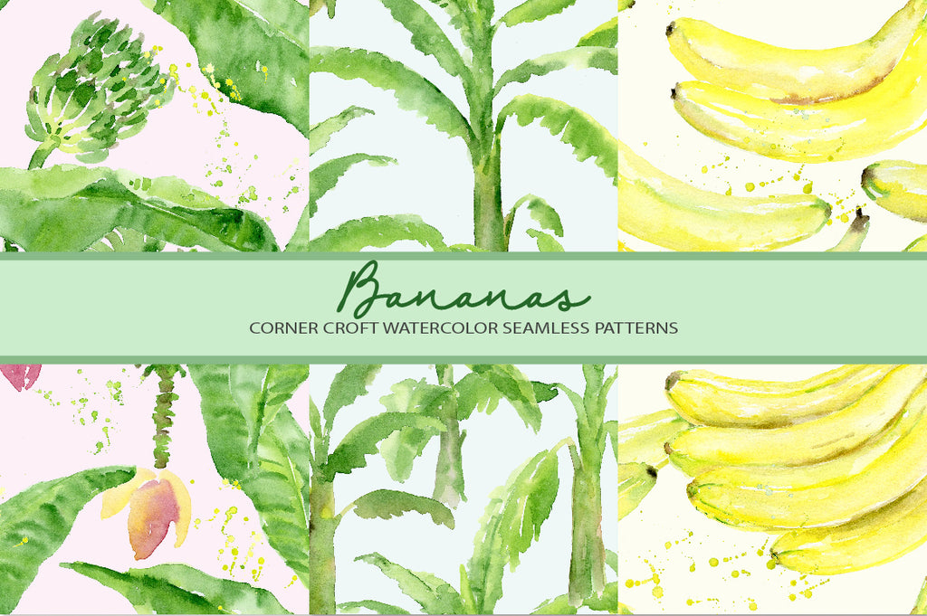watercolor banana pattern, banana illustration, banana print